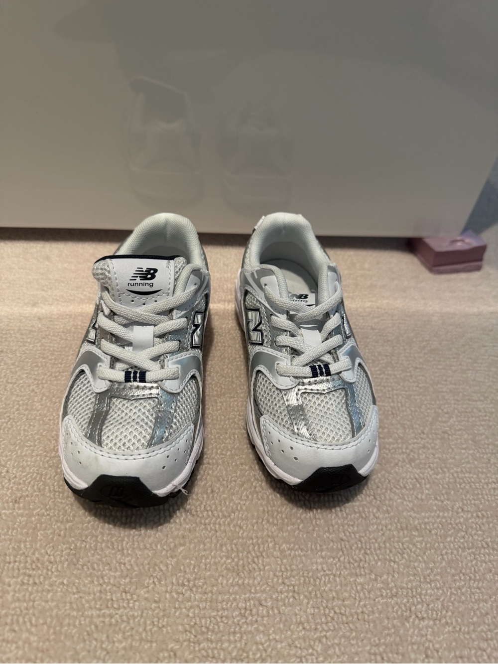 New Balance Kids Silver, White & Black Athletic Sneakers